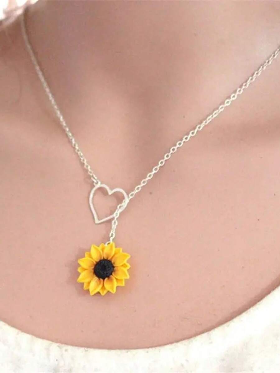 1串美麗的黃色向日葵心形拉鍊頸鏈