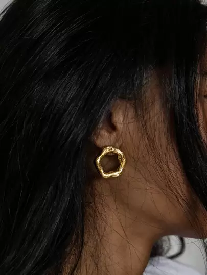 Uworld 1 đôi Thời trang Rỗng Thiết kế vòng tròn Mạ vàng 18K Thép không gỉ Bông tai stud Đối với phụ nữ Hằng ngày Mặc
