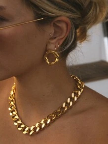 Uworld 1 đôi Thời trang Rỗng Thiết kế vòng tròn Mạ vàng 18K Thép không gỉ Bông tai stud Đối với phụ nữ Hằng ngày Mặc - Vàng - Xem 2