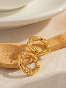 Uworld 1 đôi Thời trang Rỗng Thiết kế vòng tròn Mạ vàng 18K Thép không gỉ Bông tai stud Đối với phụ nữ Hằng ngày Mặc - Vàng - Xem 4