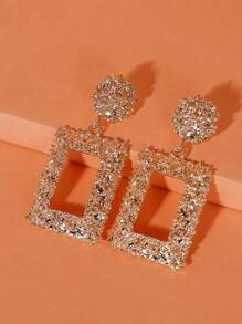 1pair Retro Style Alloy Textured Geometric Square Spray Paint & Electroplated Earrings For Women, Daily Wear - Rose Gold - View 1