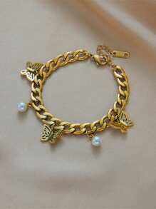 1入組鍍金鈦鋼珠鏈,配蝴蝶形吊墜,適用於diy手鍊飾品 - 金色 - 查看 2