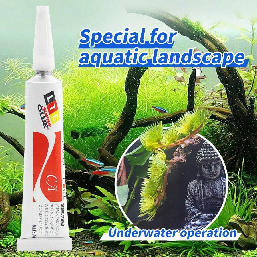 1個50ml水族景觀強力膠,透明且耐水,適用於珊瑚、石頭、水生植物等黏合