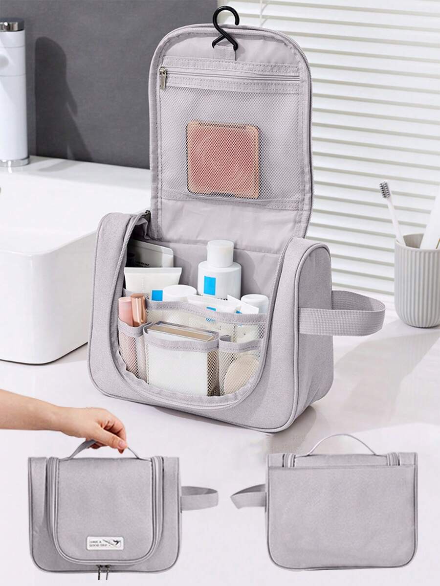 灰色便攜式大容量化妝品收納袋,旅行洗漱包,防水化妝品收納袋,可掛式化妝組織包 - 灰色 - 查看 1