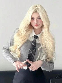 1件女用假髮長髮分瀏海長捲髮大波浪滿頭設置自然蓬鬆日常仿真時尚假髮套裝