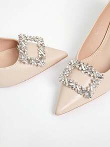 1/2入流行時尚精美鑽石及鑽石中空方形鞋花裝飾品,可拆卸,適用於婚禮、派對、高跟鞋、鞋扣 - 無色 - 查看 4