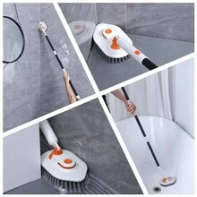 1 套多功能三節桿浴室清潔刷,帶地板用硬毛刷頭、浴缸和牆壁用百潔布、鏡子用硬絲刷