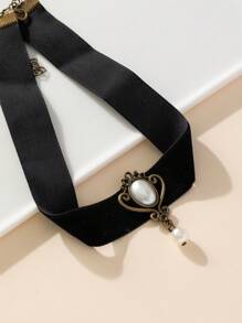 復古公主宮廷風珍珠頸鏈 - 黑色 - 查看 3