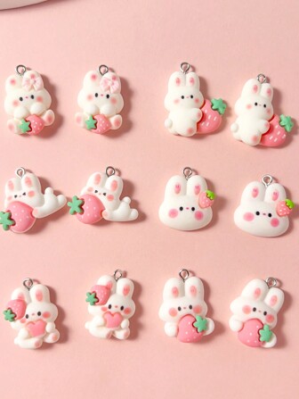 12pcs Cute Rabbit Shaped Pendants For Diy Earrings, Necklaces (random Styles)