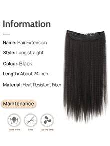 夾片接髮蓬鬆直髮接髮柔順直髮黑色合成纖維自然接髮合適的適合女士 - 黑色 - 查看 3