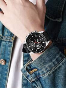 VA VA VOOM Relógio esportivo masculino Va Va Voom, pulseira de couro preto, relógio de lazer e festa, movimento moderno, adequado para estudantes, como presente de dia dos pais como presente para alunos que retornam à escola