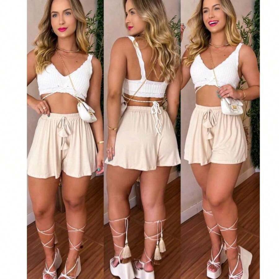 Women Shorts - 米色 - 查看 1