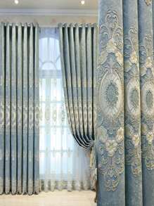 1pc Snowy Embroidered Window Curtain, Suitable For Home Use Such As Bedroom And Living Room, Uv-blocking And Light-blocking