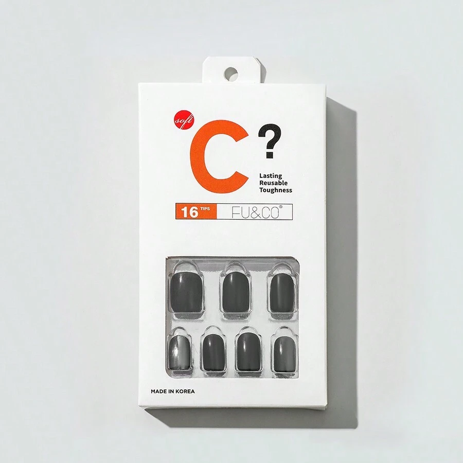 1盒可重複使用柔軟的假短指甲片不附帶的穿戴,電鍍帶單色 - 灰色 - 查看 1