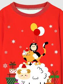 2入組少女聖誕節小刺猬綿羊貓印花緊身睡衣套裝,適用於節日慶祝和家庭穿著