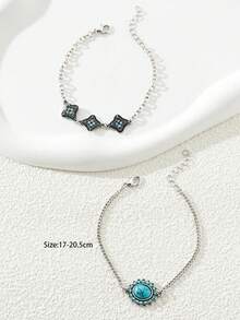 2pcs Bohemian Style Flower Shaped Turquoise Women's Hand Chain For Dance Party And Daily - 2 turquoise bracelets - View 2