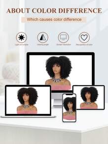 Peluca afro rizada corta con flequillo para mujer Peluca de pelo rizado natural Pelucas completas sintéticas afro 12 pulgadas (1B #)