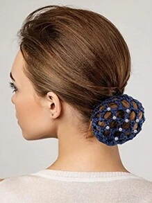 1 件鑽石細部髮網髮髻、鬆緊帶髮帶、手工粗網優雅髮飾適用於飯店、廚房、空服員