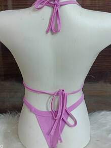 Biquíni  CANELADO  Bicolor Com Bojo  Calcinha Asa Delta Moda Gringa Roupa Feminina Moda Praia - Púrpura - Visão 3