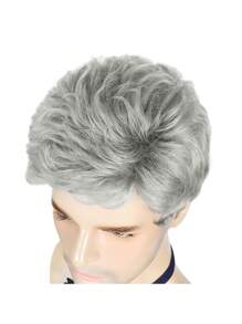 男士假发，男士短款灰色假发，天然分层合成假发，适合男士日常万圣节