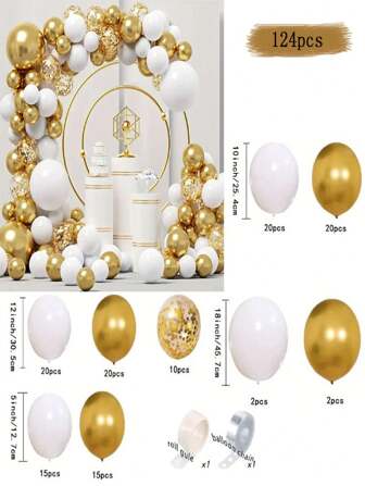 124pcs Platinum Balloon Combination Set For Birthday Party, Wedding, Decoration, Grand Opening, Arch Balloon For Home Decoration