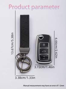 3pcs Tpu Soft Shell Car Key Cover Set+ Black Embossed Lanyard Keychain With Screwdriver Compatible With 3-button Folding Car Key