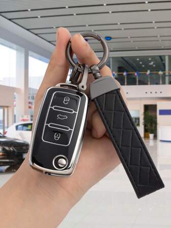 3入組tpu 柔軟外殼汽車鑰匙保護套 + 黑色壓花掛繩鑰匙扣及螺絲起子,適用於3按折疊汽車鑰匙