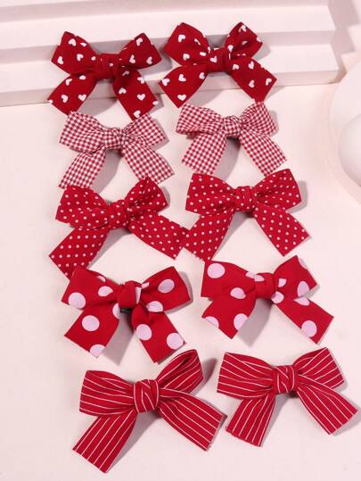 5 Pairs Girls Brown Ditsy Floral Bow Hair Clips, Butterfly Floral Fabric Hair Accessories Suitable For Daily Life, Vacation, Back To School Season