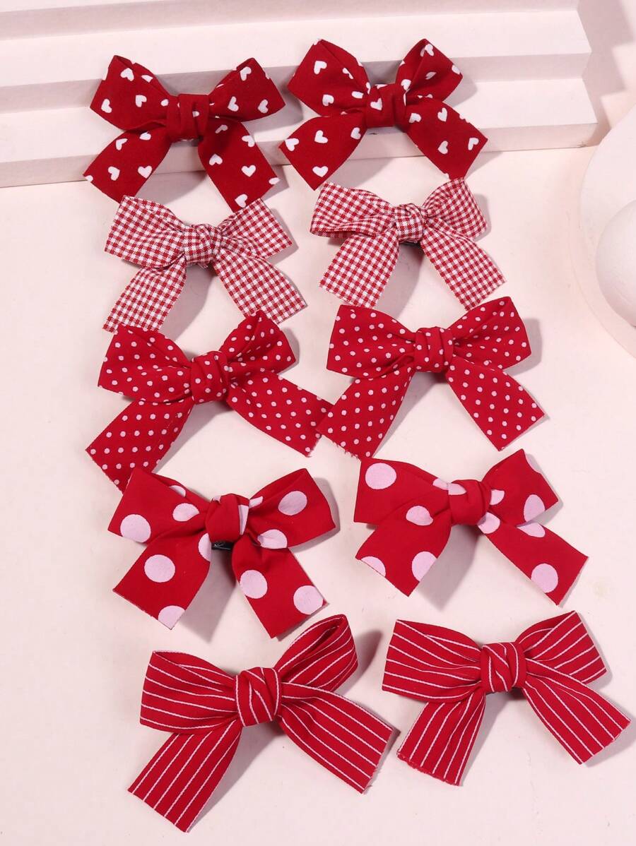 5 对女孩棕色碎花蝴蝶结发夹，蝴蝶花织物发饰适合日常生活、度假、返校季