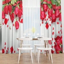 2pcs/set Modern Printed Curtain With Romantic Red & Pink Roses For Living Room Sofa Background, Bedroom, Corridor - Multicolor - View 9