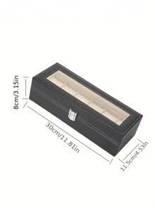 1 hộp đựng đồng hồ trưng bày độ phân giải cao, chống bụi, 6 ngăn màu đen - màu đen - Xem 3