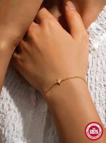 1入組/個,時尚簡約的s925純銀八角星項鍊,帶有鑽石,適用於女性日常佩戴,聖誕禮物 - 金色 - 查看 3