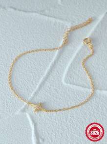 1入組/個,時尚簡約的s925純銀八角星項鍊,帶有鑽石,適用於女性日常佩戴,聖誕禮物 - 金色 - 查看 4