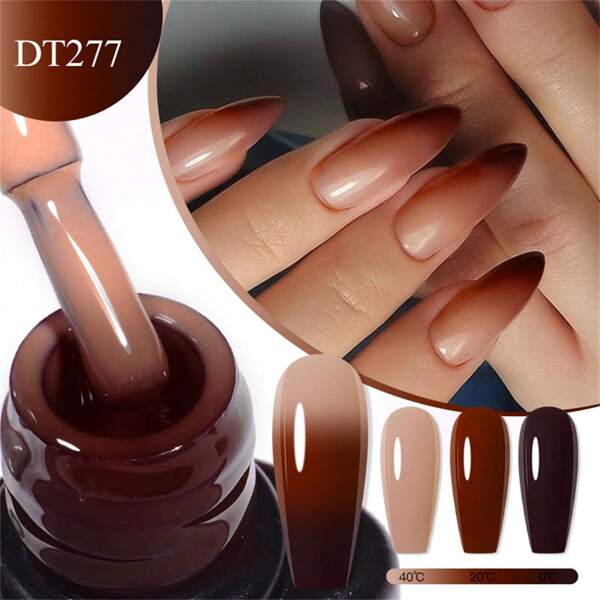7Ml Thermal Gel Nail Polish Coffee Brown 3 Layers Temperature Color Changing Gel Varnish Semi Permanent Soak Off Uv Led Nail Art Manicures Autumn Winter Popular Nail Design Decoration Gift