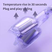 新款可愛32毫米水波紋蛋捲髮棒,韓國風格波浪捲曲鐵蛋捲棒,加熱造型鐵刷適用於美髮 - 粉色 - 查看 10