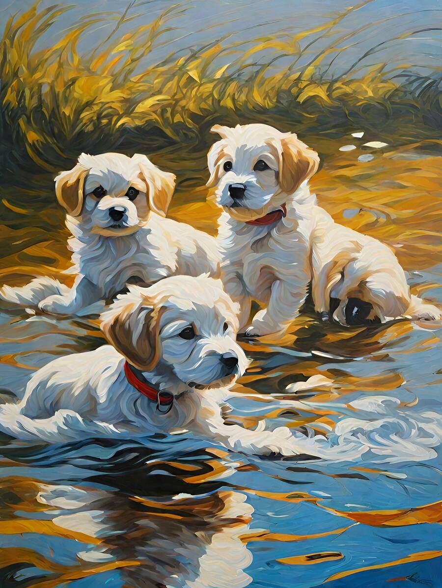 5d新款小狗在湖泊中游泳鑲嵌鑽石貼紙,現代藝術刺繡,全圓形鑽石鑲嵌,可掛在客廳,家庭裝飾,1套十字繡刺繡