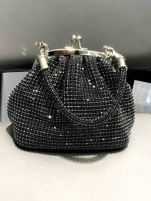 JIOMAY Diamond Shell Bag Wedding Party Chain Clip Handbag Comes With Diamond Hardware - Black - View 4