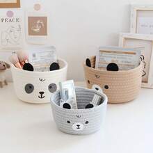 Cesta de almacenamiento trenzada con cuerda, cesto para animales de peluche, organizador de escritorio para bolígrafos, pañuelos, caramelos y desorden, organizador de cosméticos y maquillaje para el baño - oso gris - Ver 19