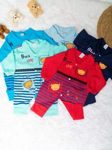 Kit 3 Macacão Infantil Ursinho Menino bebê  0- 03 meses Vira Pé (Burrinho)