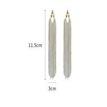 1pc Silver Plated Dangle Earrings With Waterfall & Chain Fringes - Silver - View 5