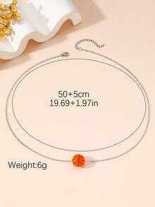 1入籃球足球設計樹脂金屬鍊吊墜女士項鍊,適用於運動迷