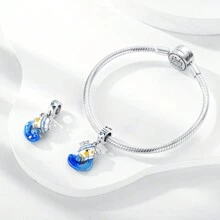 1 Pc unique 12 Constellations Luminous Stars Sliver Color Enamel Cubic Zirconia Mysterious Star Sky Charm Fit Original Bracelet Necklace Bangle Beads For Diy Jewelry Making Birthday Gift for Women  Friends - Silver - View 2