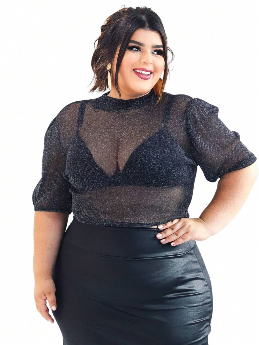 Plus Size Blouses - 黑色 - 查看 1