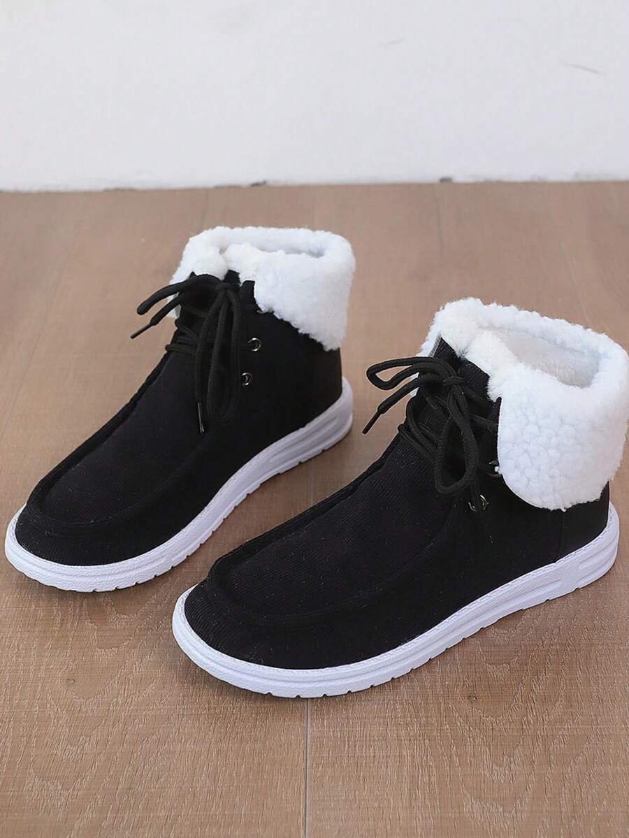 1 đôi Quý cô Thể thao Phong cách Giày phẳng , Ngoài trời , Mặt trước Buộc , High Top , Thoải mái - màu đen - Xem 1