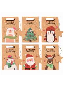 Hộp quà tặng kẹo Giáng sinh vui vẻ 6 chiếc có thẻ Giấy Kraft Bánh quy Túi đóng gói quà tặng 2023 Tiệc Giáng sinh Trang trí nhà Năm mới 2024, Giáng sinh - Nhiều màu - Xem 2