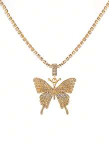 1pc Fashionable Personalized Butterfly Pendant Necklace For Women - Yellow Gold - View 1