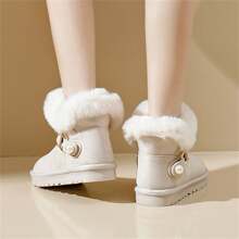QZTZX Women's Winter Warm Plush Snow Boots With Slip-on Design, Flat Sole Comfortable Footwear