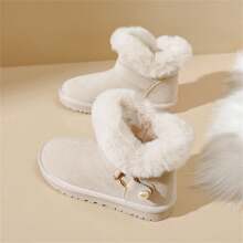 QZTZX Women's Winter Warm Plush Snow Boots With Slip-on Design, Flat Sole Comfortable Footwear