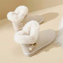 QZTZX Women's Winter Warm Plush Snow Boots With Slip-on Design, Flat Sole Comfortable Footwear