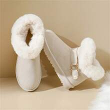 QZTZX Women's Winter Warm Plush Snow Boots With Slip-on Design, Flat Sole Comfortable Footwear